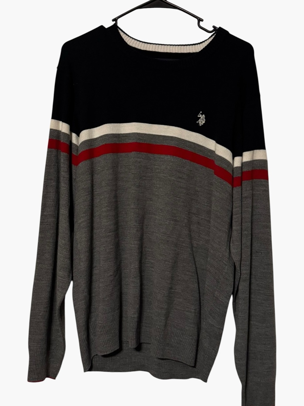 U.S. Polo Assn. Men's Crewneck Sweater in Black, Gray & Red
